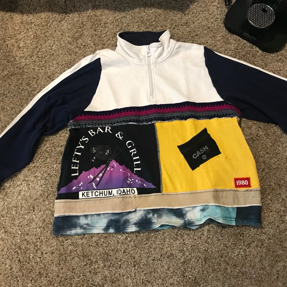 FILA VINTAGE Quarter Zip Up patchwork style Retro UNIQUE